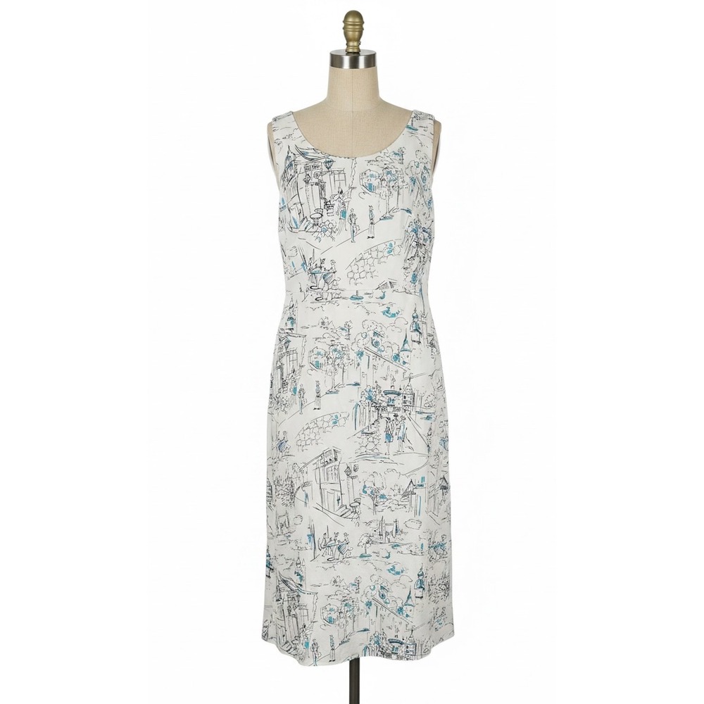 Jessica Howard Woman Novelty City Print Sheath Dress White Blue Size 18
